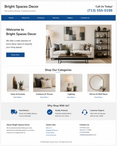 Home decor website before rebuild