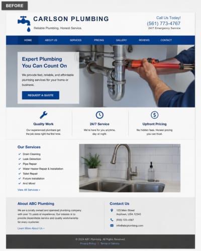 Plumbing website before rebuild